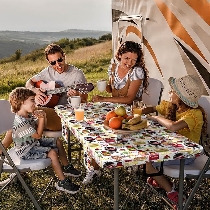 3 Piece Picnic Table Cover with Bench Covers Fitted Camping Table Cloths for 6Ft Tables Camper Travel Trailer Must Haves Motorhome Garden Tools Couple Wife Husband Boyfriend