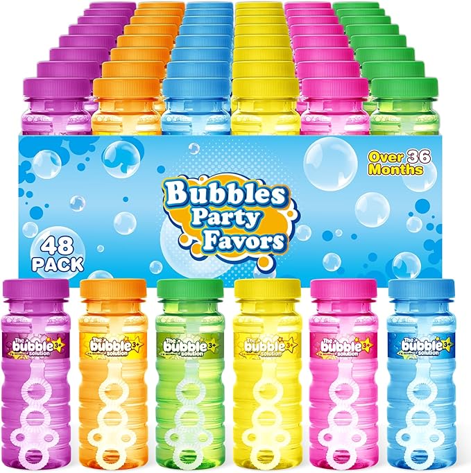 OCHIDO 48 Pcs Bubble Bottles with Wand, Bubble Wands Bulk for Kids, Bubbles Party Favors for Outdoor & Indoor Activity, Summer Toys Gift, Birthday Party Supplies, 4oz Bubbles Solution in 6 Colors