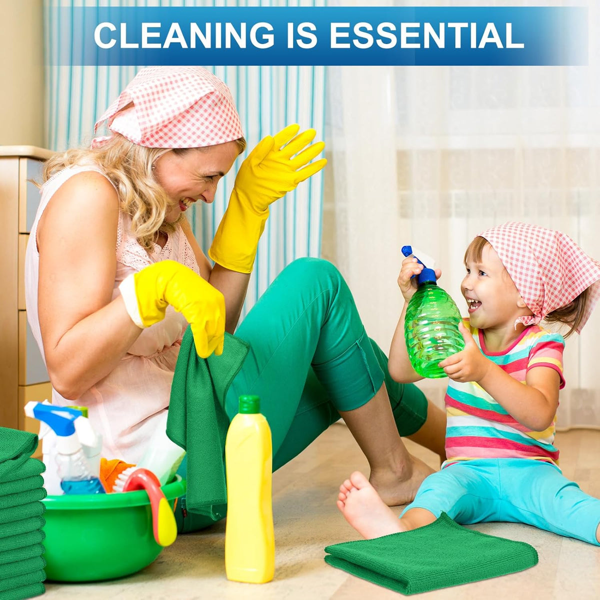 Tenare 100 Pack 12'' x 12'' Microfiber Cleaning Cloths Reusable Cleaning Rags Bulk Microfiber Towels Softer Highly Absorbent Washcloths for House