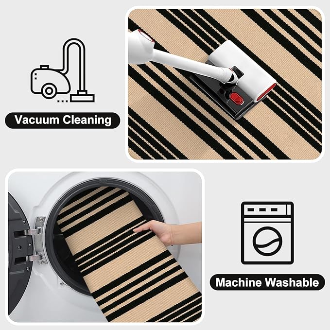 OJIA Outdoor Area Rugs 4'x6', Black and Tan Outdoor Rug Machine Washable Patio Rugs Cotton Hand Woven Entryway Rug Indoor Rugs for Bedroom/Porch/Deck/Backyard/Camping/Living Room