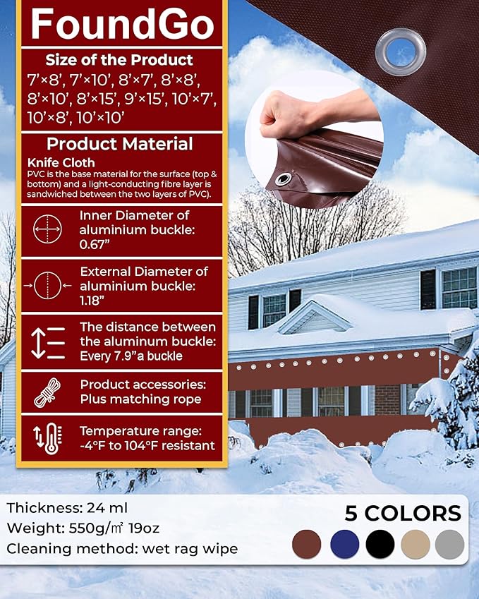 FoundGo 7'Hx10'W Vinyl Curtains for Patio,19oz Outdoor Clear Vinyl Patio Enclosure,Heavy Duty Clear Tarps Waterproof Vinyl Tarp with Grommets for Pergola, Porch,Gazebos,Balcony,-4℉ Cold Resistant
