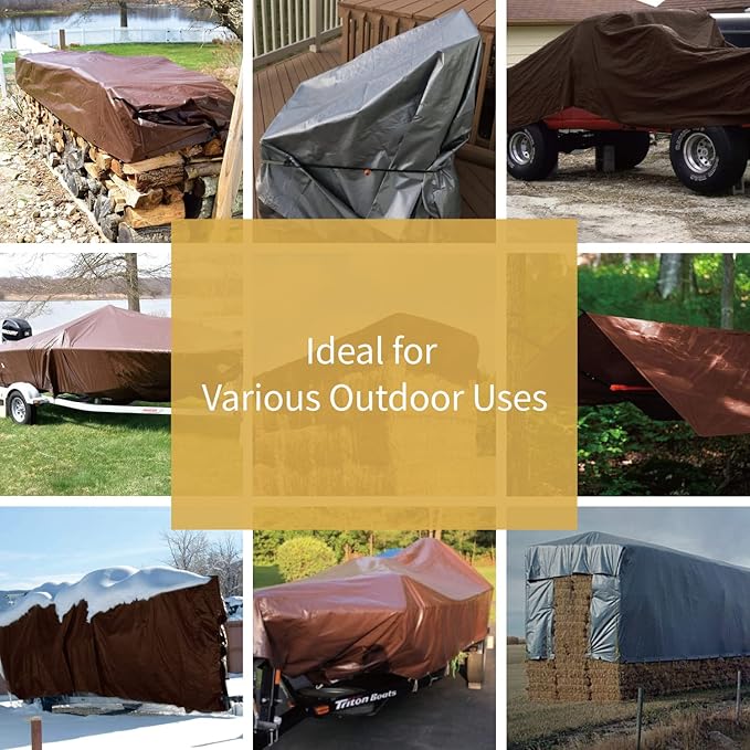GUARD SHIELD Tarps Heavy Duty Waterproof 8x10 Feet Brown/Bright Silver Poly Tarp Cover Outdoor Thick UV Resistant Tarpaulin with Grommets 10mil