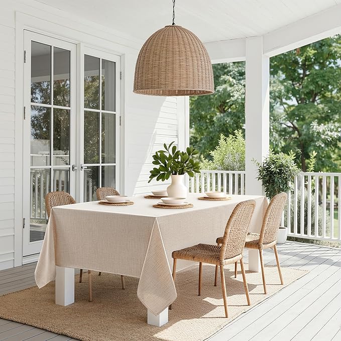 MIULEE Ivory Linen Polyester Tablecloth 52x70 Inch Spring Rectangle Table Cloth Waterproof,Stain Resistant & Wrinkle Resistant for Dining Party Wedding
