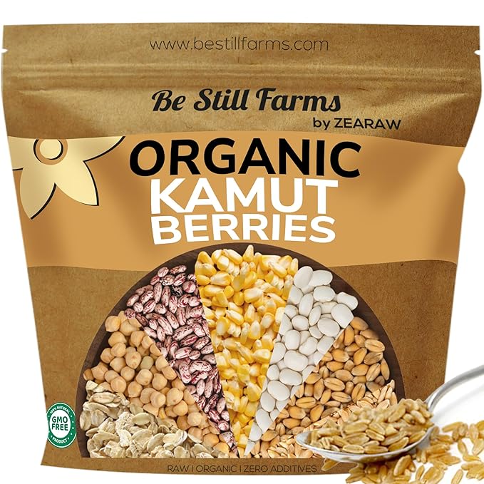 Be Still Farms Organic Kamut Wheat Berries Khorasan (4.8lb) - Ancient Whole Grain Bulk - Ideal for Flour, Pasta, Salads, Soups