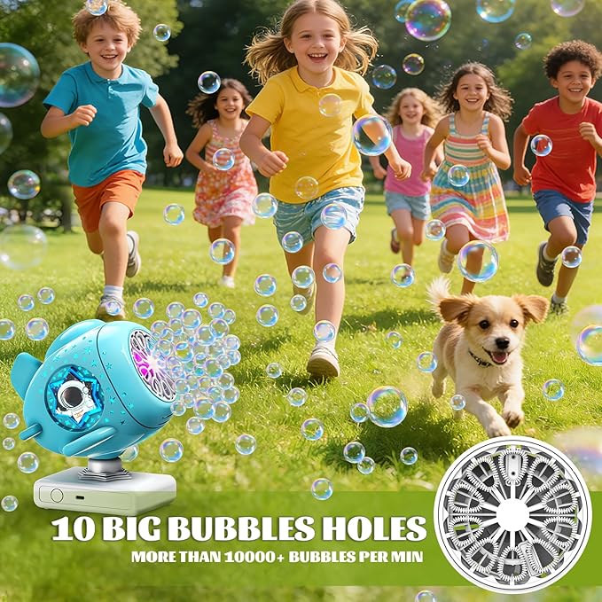 Sitodier Rechargeable Bubble Machine, Automatic 360° Rotatable Bubble Maker Toys with Light, Spaceship-Shaped Bubble Blower for Kids Toddlers, Easter, Birthday, Parties, Wedding, Outdoor Activities
