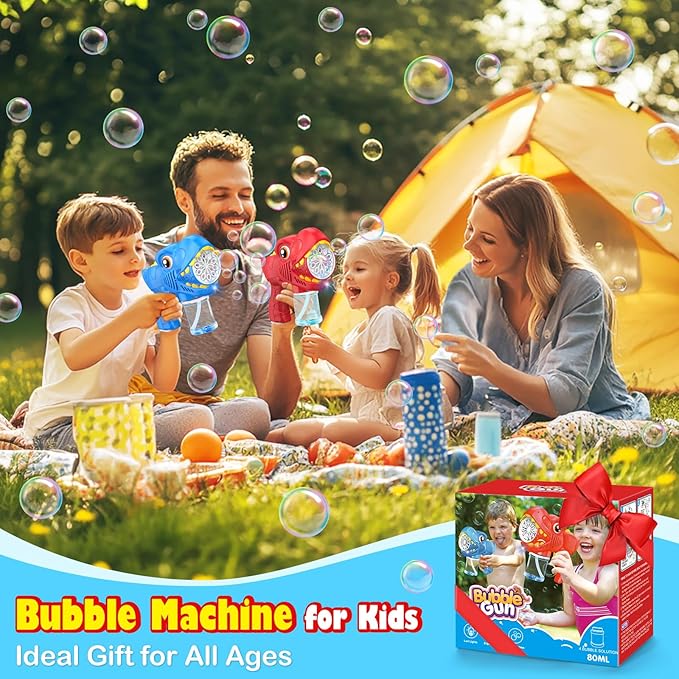 2Pcs Bubble Machine Gun Kids Toys Bubble Maker with 1800mAh Rechargeable Battery 4 Solutions Bubbles for Kids 4-8 Toddlers 1-3 Easter Basket Stuffers Dino Outdoor Toy Valentine Boy Girl
