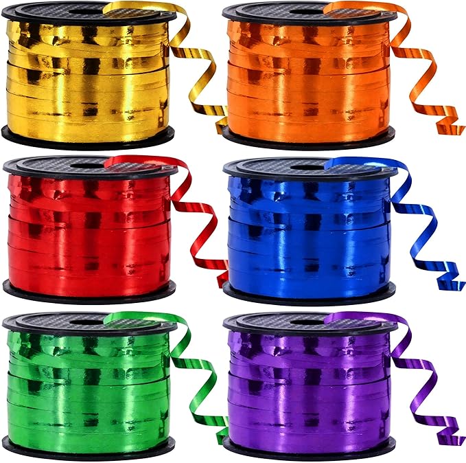 TONIFUL Curling Ribbon-6 Assorted Colors Balloon Curling Ribbons Set-600 Yards Balloon String for DIY Decor,Gift Wrapping,Ribbons and Bows for Christmas New Year Birthday Gifts Supplies(Shiny Rainbow)