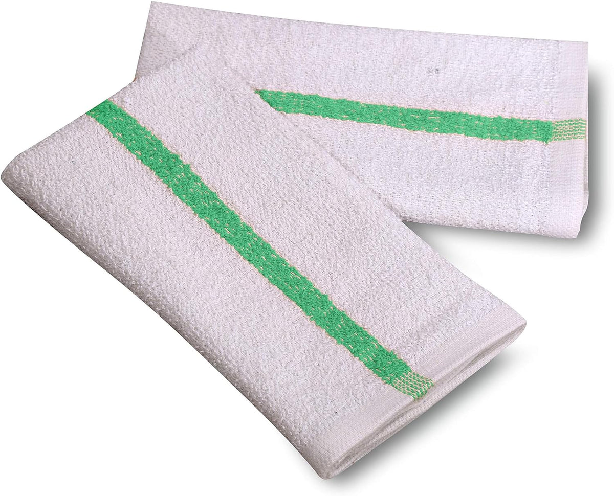 GOLD TEXTILES New Cotton Blend White Restaurant Bar Mops Kitchen Towels (120, Green Stripe)