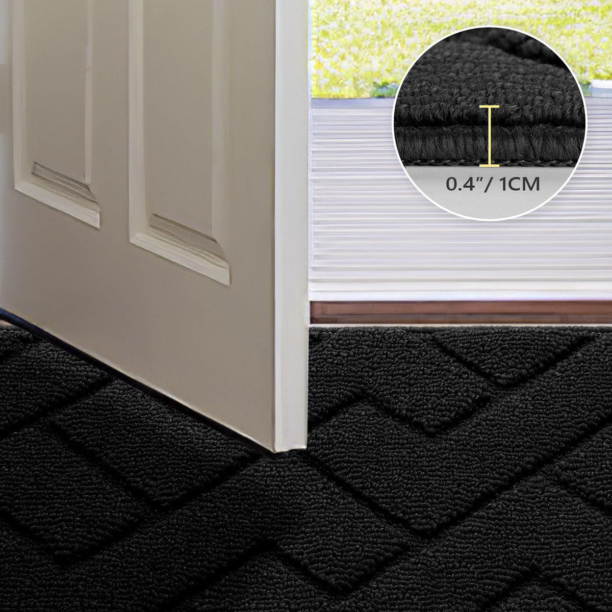 hicorfe Indoor Doormat,Front Back Door Mat Rubber Backing Non Slip Door Mats 24"x35" Absorbent Resist Dirt Entrance Doormat Inside Floor Mats for Entryway Washable Low-Profile(Black)