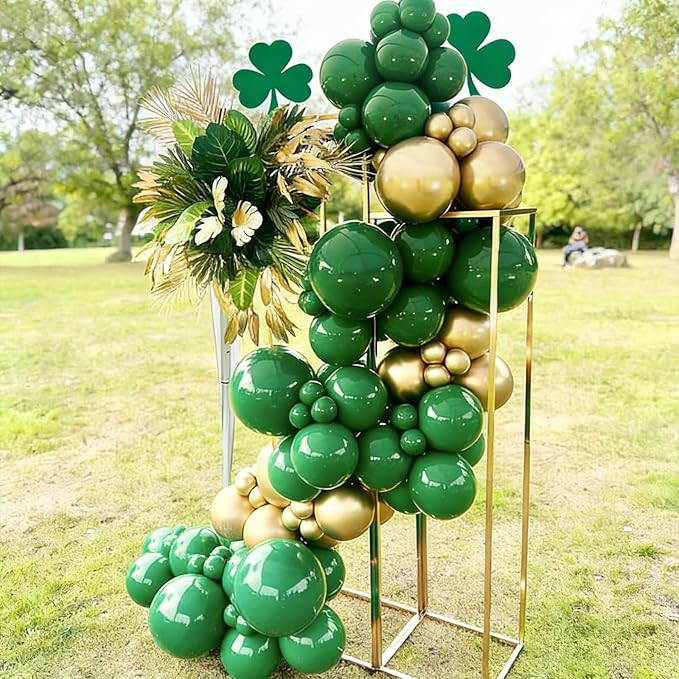 60pcs St. Patrick's Balloons, 12inch Green and Gold Latex Balloons for St. Patrick's Day, Jungle Safari Birthday, Christmas Party Decorations (With Ribbons)