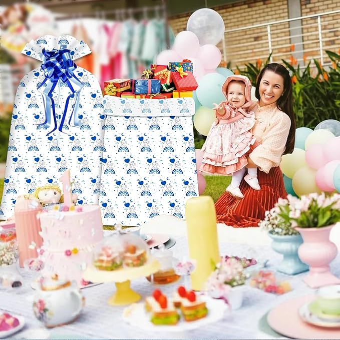 2 Pcs Large Gift Bags Jumbo Gift Bags Little Elephant Gift Bag for Giant Gift, 48"x 36" Oversized Extra Large Plastic Storage Bag with 2 Pcs Pull Bows for Huge Birthday Presents Baby Shower Child's Gender Reveal Party