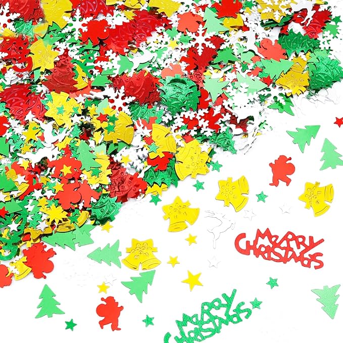 Christmas Day Glitter Confetti Sprinkles - 2.1oz, 60g Christmas Sequins Winter Wonderland Santa Festive Party Supplies, Santa Claus Elk Snowflake Metallic Foil Sequins for Xmas Table Decor