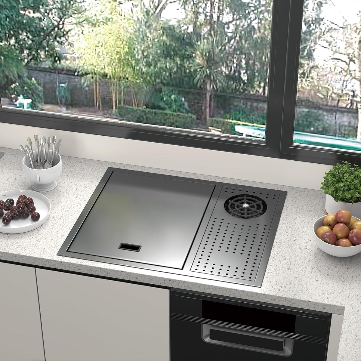 Bar Sink 21.6 x 17.7 Inch Topmount Smart Kitchen Sinks Stainless Steel Western Kitchen Sink Center Island Single Bowl Workstation with Press Cup