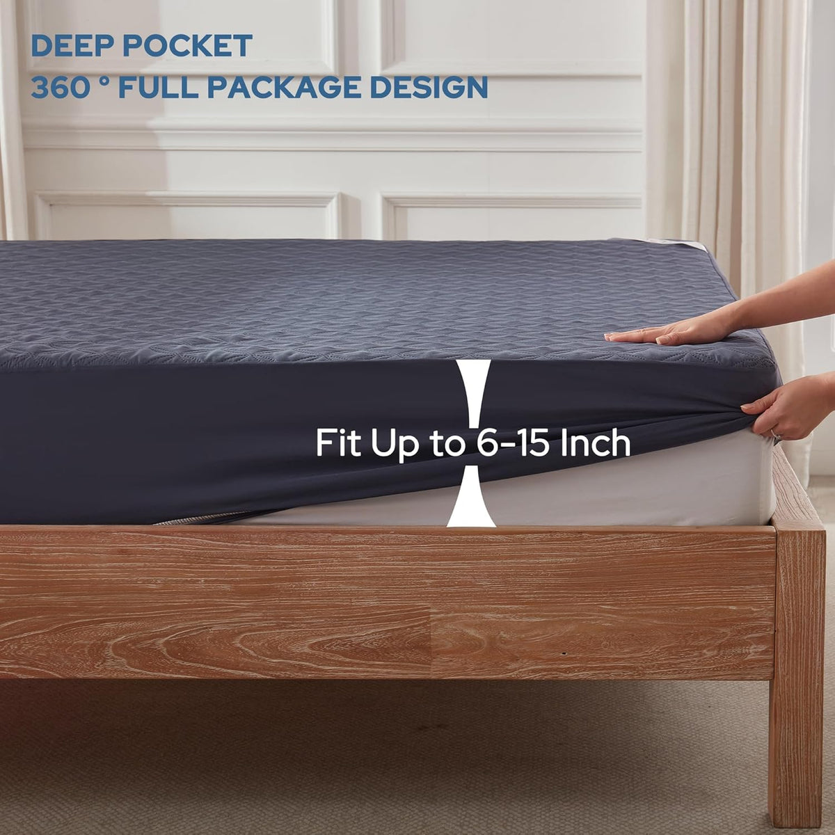 BEDLORE Waterproof Mattress Protector, Twin Size Noiseless Mattress Pad with Deep Pocket 6"-15" Depth, Soft Breathable Bed Mattress Cover Washable for Home, Bedroom, Hotel (Navy Blue)