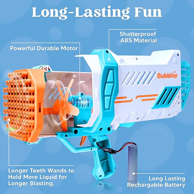 JOYIN Sloosh Bubble Machine Guns, 69 Holes Bubble Gun Blaster Blower for Kids Adults, Colored Light Bazooka Rocket Shape with Solution Outdoor, Summer Toy, Gift, Party Favor, Wedding, Birthday, Easter