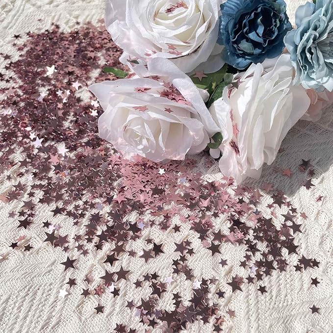 60g Star Confetti Glitter Star Table Confetti, Metallic Foil Stars Glitter, Table Decorations for Party Wedding birthday graduation Decorations(Rose Gold Set, 10mm and 6mm)
