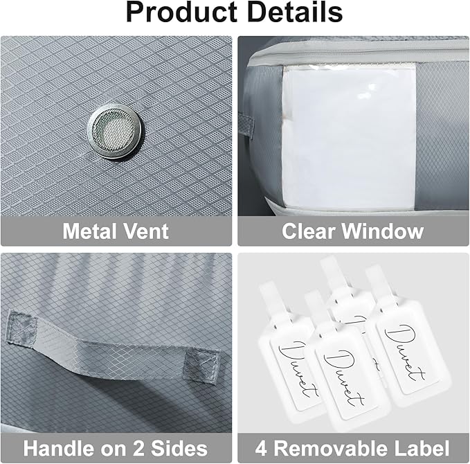 DIMJ Comforter Storage Bag - 110L Ultra Space Saving Self Compression Organize 4 Pack for Duvet, Pillow, Bedding, Blanket Storage Organizer Nylon Compression Bags