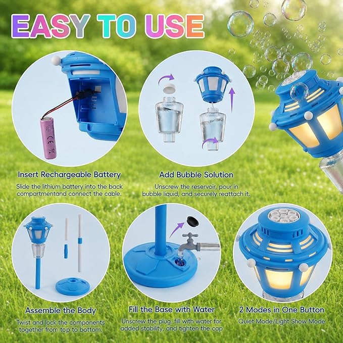Bubble Machine with Light for Outdoor, Automatic Bubbles Blower Maker for Kids & Adults, Bubble Blower and Wand Toy, Battery Bubbles Blower Machine for Wedding Birthday Party