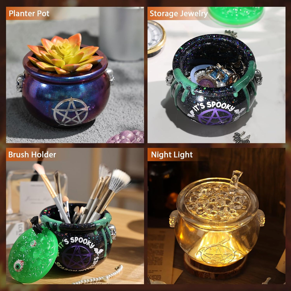 LET’S Resin Witch Cauldron Resin Mold, Halloween Resin Molds, 3D Jar Resin Molds Silicone 4.7'' Width, Large Jar Molds for Epoxy Resin Casting Craft