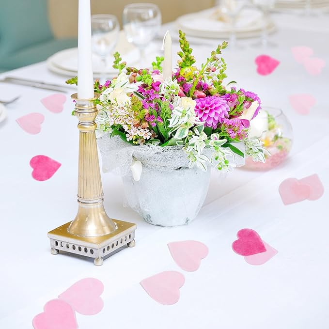 Whaline 6000pcs Valentine's Day Heart Paper Confetti 1 Inch Pink Tissue Confetti Valentine Party Heart Table Decorations for Wedding Engagement Anniversary Birthday Baby Shower Party Decor