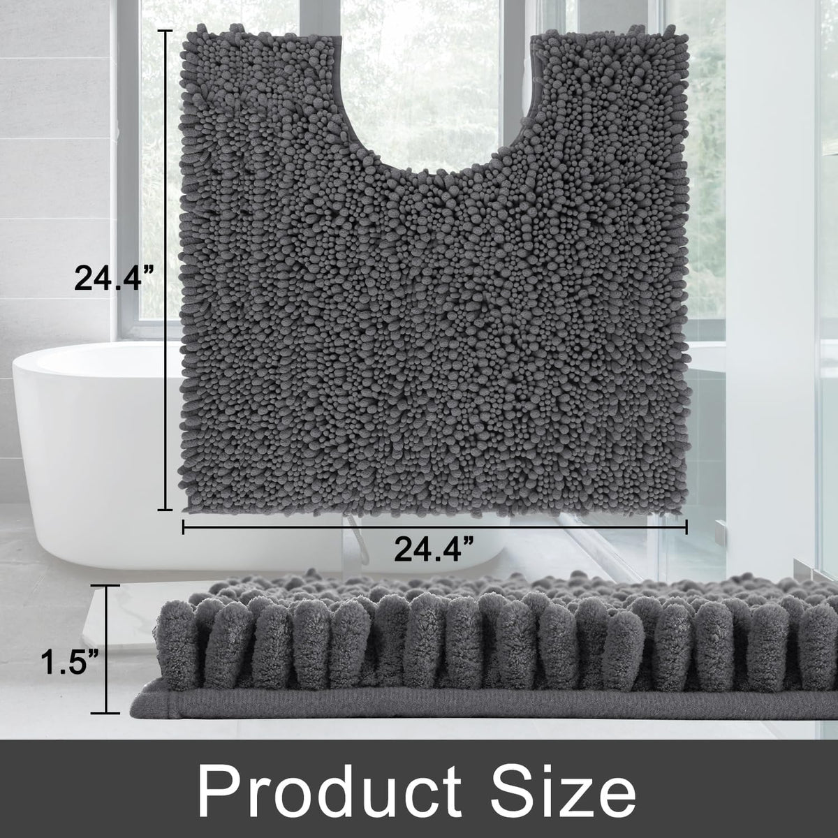 Yimobra Toilet Rug U Shaped Washable 24x20 Inch - Ultra Soft Absorbent Chenille Bath Rugs for Toilet, Quick Dry & Machine Washable, Non Slip Contour Bathroom Mat, Dark Gray