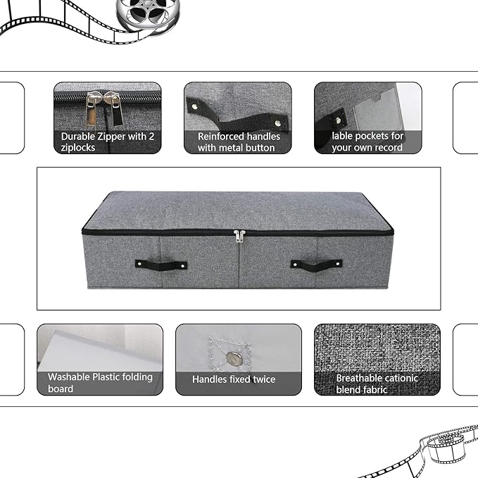 Omygarden Under Bed Storage Bins with Lids, Closet Organizers, Foldable Under-bed Storage Baskets for Sheets, Clothes, Quilts, Sweaters, Wrapping Paper, 35x16.5x7inch, Black Gray, 2PCS