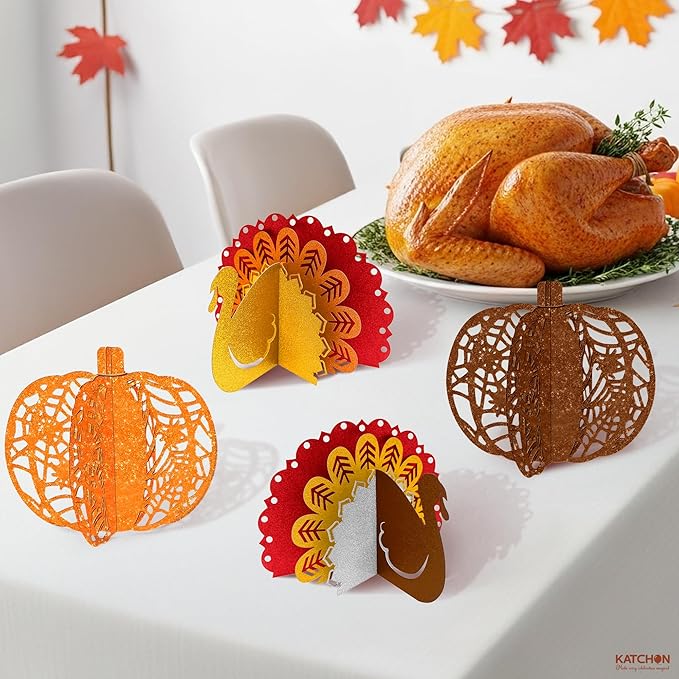 KatchOn, Thanksgiving Centerpieces for Tables – Pack of 4 | Pumpkin & Turkey Centerpieces for Tables | Thanksgiving Decorations for Table | Friendsgiving Party Decorations, Harvest Decorations