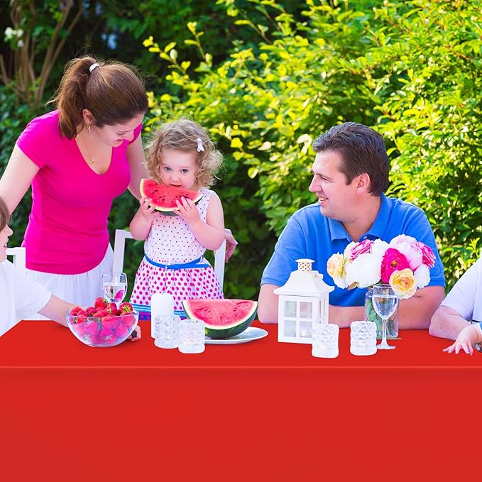 32 Pack Red Plastic Tablecloth for Rectangle Tables, Premium Decorative Red Disposable Table Cloths for Parties, Rectangle Party Table Cover for Birthday, Wedding, Christmas, Anniversary, 54 x 108Inch