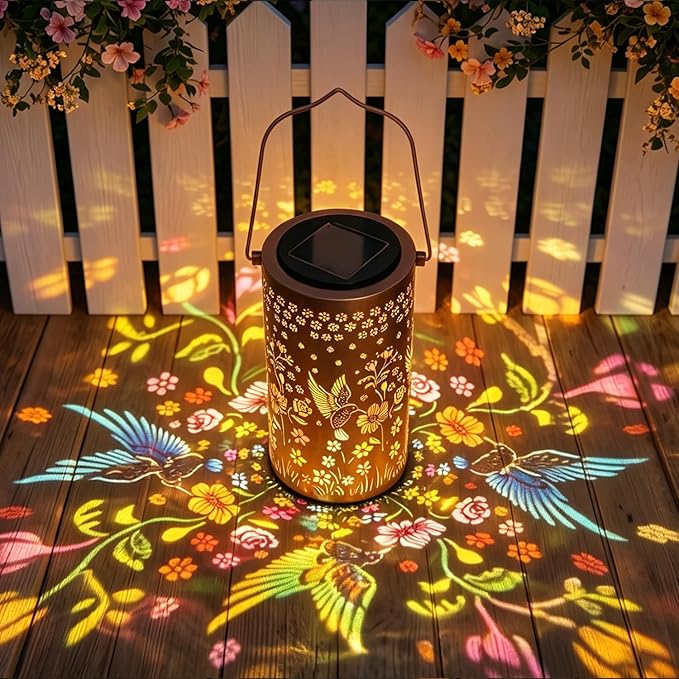 2 Pack Colorful Hummingbird Solar Lanterns Outdoor Waterproof, Decorative Metal Hanging Lantern Hummingbird Solar Lantern for Porch Yard Tabletop Path Garden Decor, Ideal Gifts for Mom Wife Grandma
