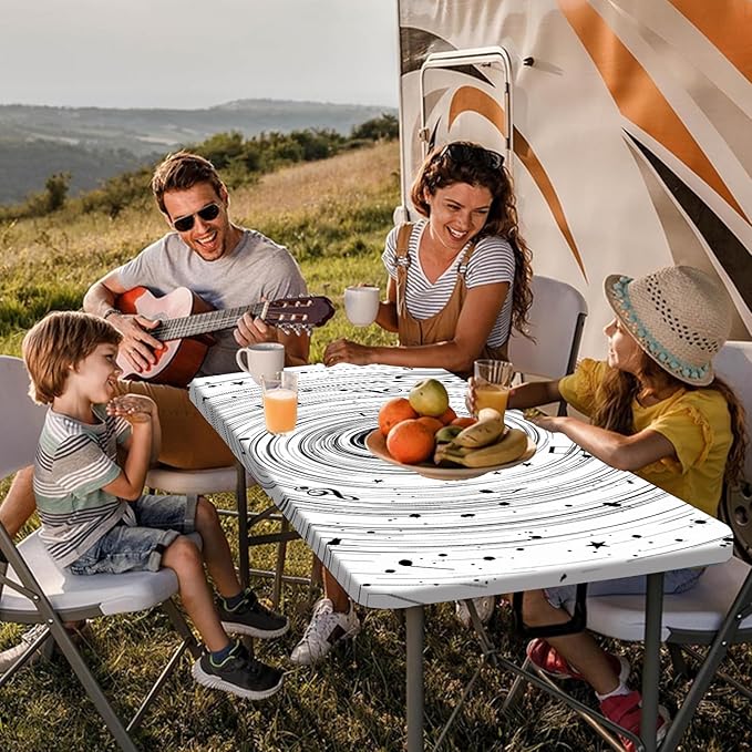 Picnic Table Cover with Bench Covers Camping Essentials Abstract Art Cosmic Vortex Pattern Waterproof Oilproof Fitted Camping Tablecloth Cover with Elastic Edge for Indoor Outdoor 3 PCS 30x96 Inch