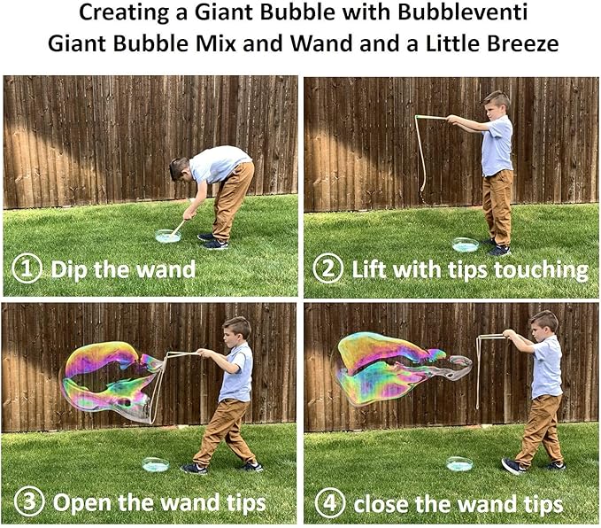 Bubbleventi Giant Bubble Kit | Made in USA | Includes 1 Wooden Wand, a Tips and Tricks Booklet, and 1 Bubble Mix - Makes 4 Gallons of Big Bubble Solution for Birthdays and STEM Fun