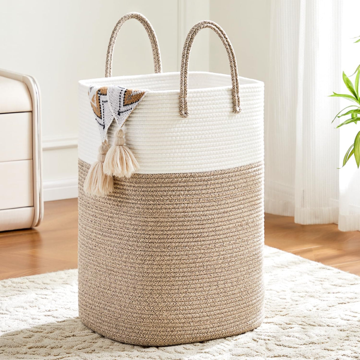 Laundry Basket,Woven Cotton Rope Laundry Hamper,Versatile Storage for Dirty Clothes,Baby Toys,and Blankets in Bathroom, Nursery,and Living Room (Brown, 80L)
