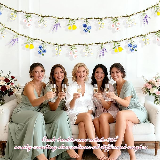JIAYIQI 2PCS Wildflower Party Decorations, 7.9FT Pre-Strung Floral Garlands for Baby Shower Bloom Birthday Tea Party Wedding, Reusable & DIY Flower Banner for Garden Theme Grad in Bloom & Mothers Day