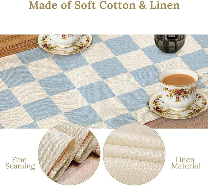 Checkered Table Runner, Retro 70s Blue Buffalo Check Table Runners for Party Kitchen Dining Wedding Banquet 13x60in