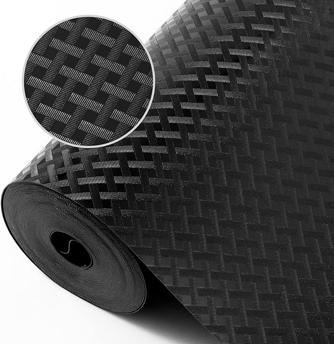 Shelf Liners for Kitchen Cabinets Refrigerator Liners Waterproof & Oil-Proof Kitchen Cupboard Liner Durable Drawer Mats EVA Material Non Adhesive Fridge Liner for Shelves - Black 23.6 x 236.2 Inches
