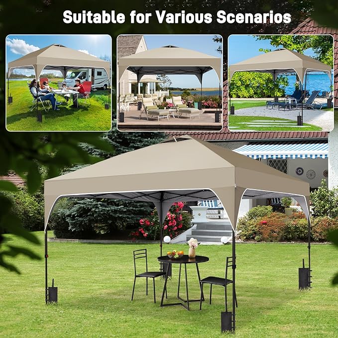 10x10FT Canopy Tent, 1-Button Push Instant Pop Up Canopy with 4 Sandbags, Easy Setup Outdoor Gazebo Shelter