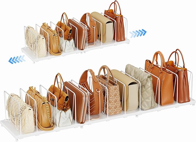 Dmevkic 11-Pack Adjustable Shelf Dividers, Expandable Purse Organizer for Closet (32–44.8"), Purse Storage Handbag Organizer for Closet Shoe Cabinet，White