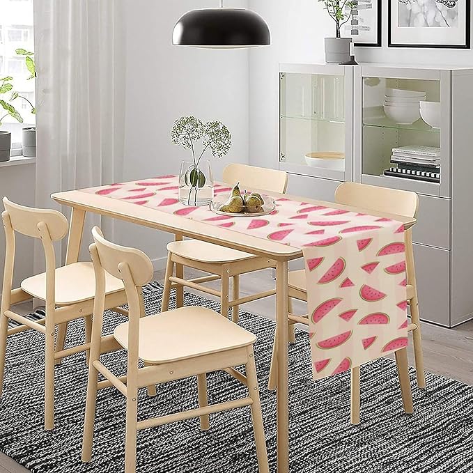 Fruits Table Runner, Tasty Summer Fruit Watermelon Stripes Fun Art Print Table Runner for Kitchen Dining Party Holiday Home 13x108in