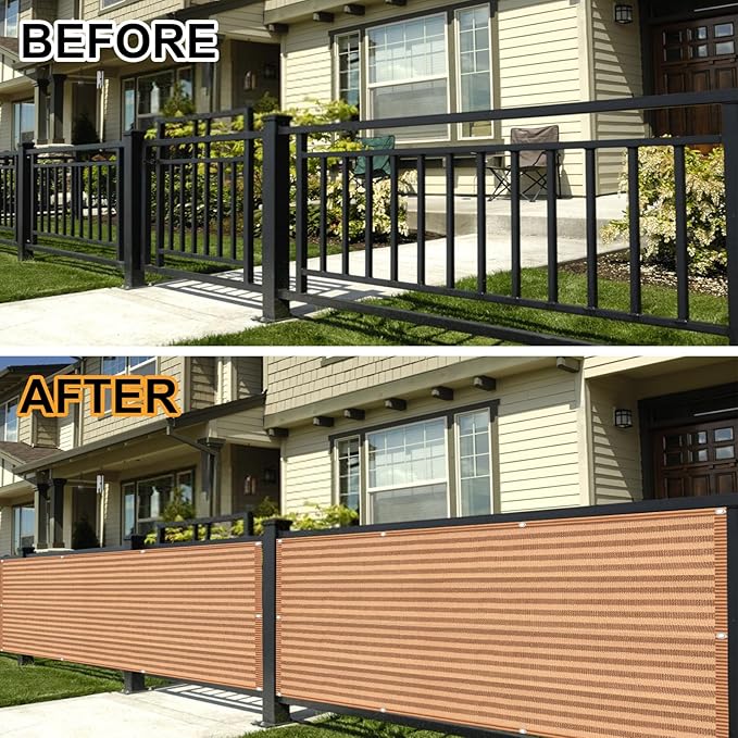 Eden's Decor Balcony Privacy Screen Brown/Khaki 3'x 22' Cover Mesh Windscreen Weather-Resistant UV Protection for Backyard Deck, Patio, Balcony, Pool, Porch, Fence, Railing, Gardening