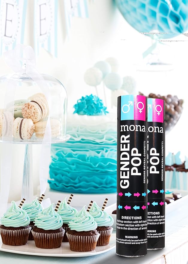 Mona Gender Reveal Confetti Cannon - 6-Pack (3 Blue, 3 Pink) - Gender Reveal Confetti, Baby Gender Reveal Party Supplies Kit, Great Gender Reveal Ideas