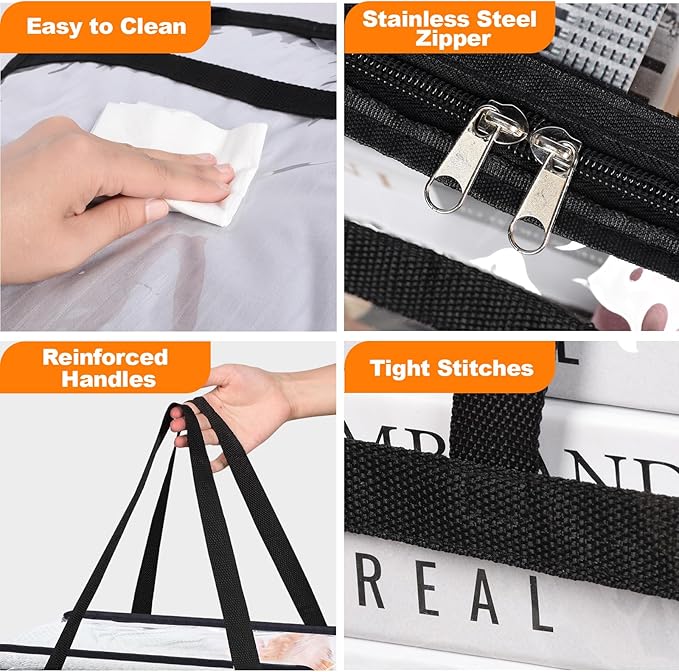 8 Pack Clear Clothes Storage Bags, Vinyl Blanket Storage Containers with Heavy Duty Zipper, Foldable Moving Bags, Closet Organizers for Bedding, Clothing, Comforters, Linens, Duvet (40L)