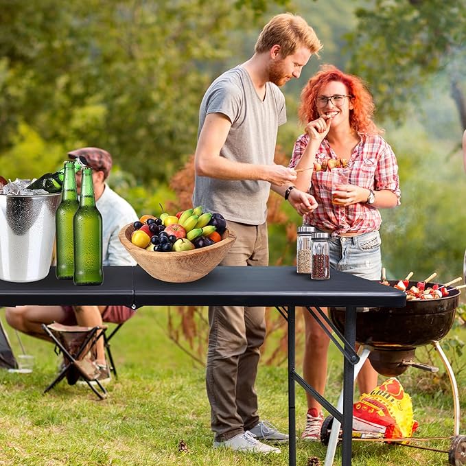4FT Plastic Folding Table - Lightweight & Portable for Camping, Picnic, Card Games - Indoor Outdoor Foldable Dining & Utility Table(Black)