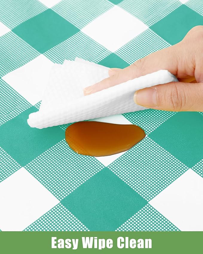 Smiry 12 Packs Gingham Disposable Table Cloth, 54 x 108 Inch Waterproof Plastic Tablecloth, Rectangle Teal and White Checkered Table Covers for Picnic, Birthday, Party