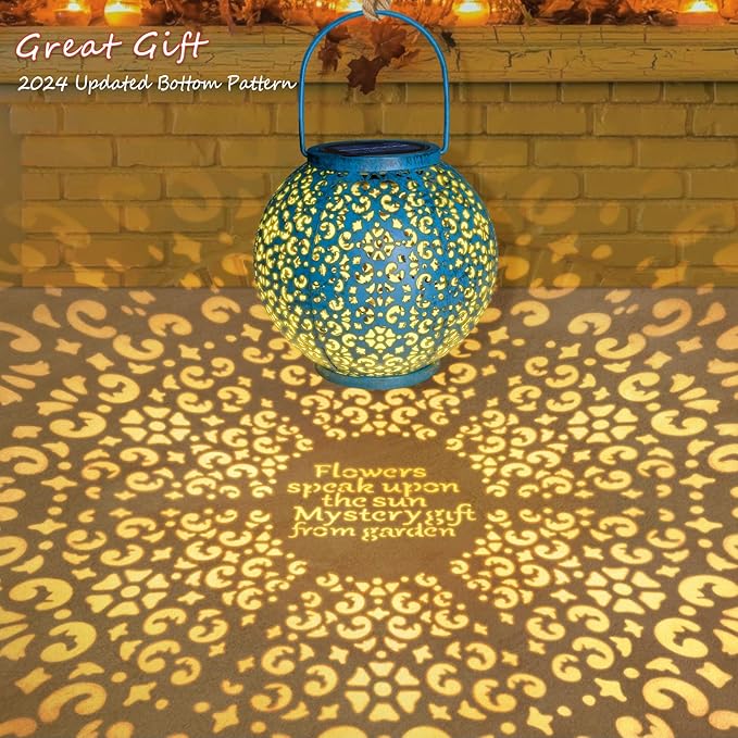 Homeimpro Solar Big Lanterns Outdoor Waterproof Garden Gifts Mom, Metal Table Lights for Patio, Yard Art, Mothers Day Bithday Gifts for Women Men(1Pack, Teal Blue)