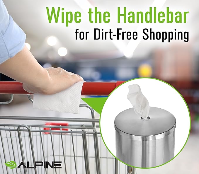 Alpine Stainless Steel Disinfecting Wipes Dispenser Floor Stand - Large Capacity Gym Wipes Dispenser with Trash Can, Smudge Resistant Coating Sanitizing Stand - Disinfectant Wipes Container Included