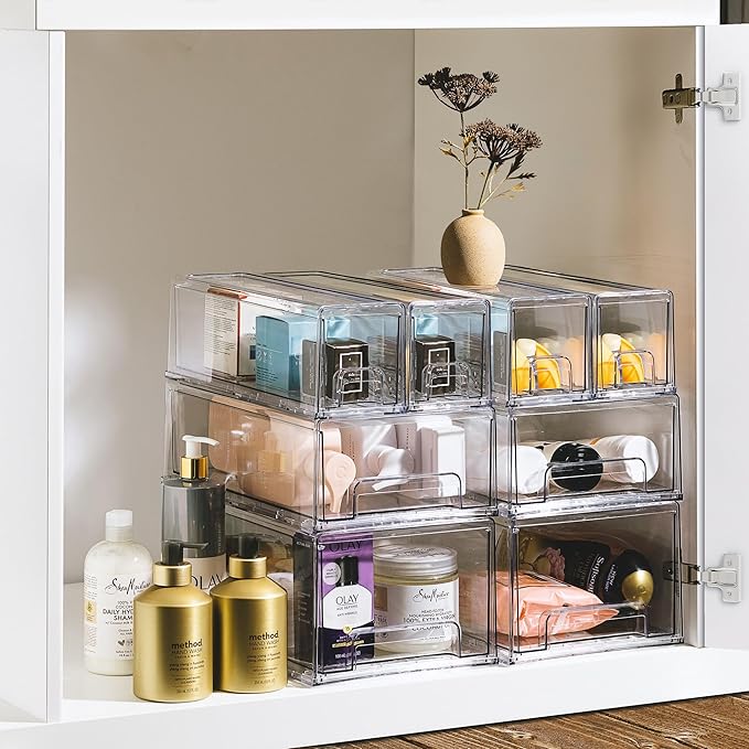 Sorbus Small Clear Acrylic Storage Drawers (2 Pack) - Stackable Plastic Organizer Bins for Fridge, Freezer, Pantry, and Bathroom