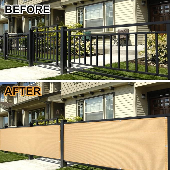 Eden's Decor Balcony Privacy Screen Beige 4'x 19' Cover Mesh Windscreen Weather-Resistant UV Protection for Backyard Deck, Patio, Balcony, Pool, Porch, Fence, Railing, Gardening