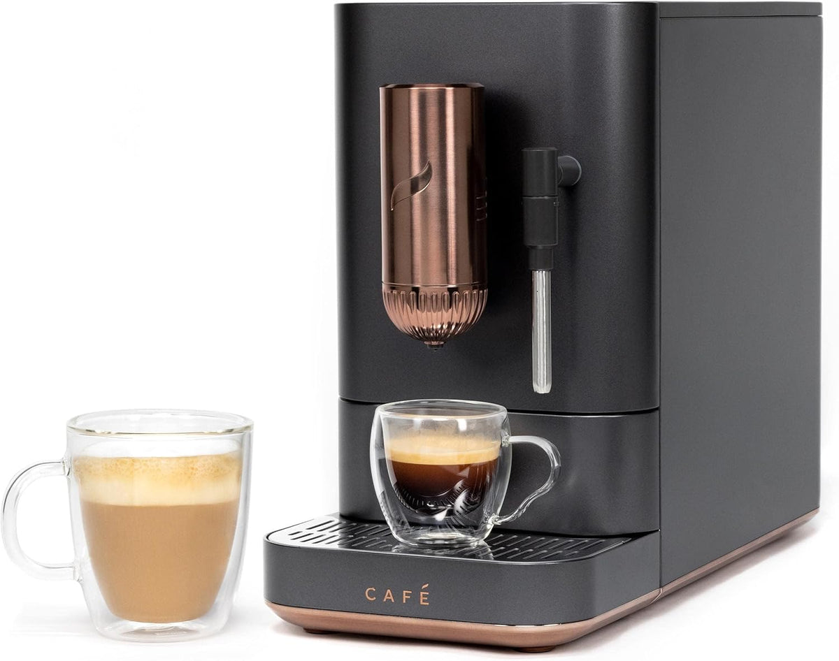 Café Affetto Automatic Espresso Machine + Milk Frother, Built-In & Adjustable Espresso Bean Grinder, One-Touch Brew in 90 Seconds, Matte Black