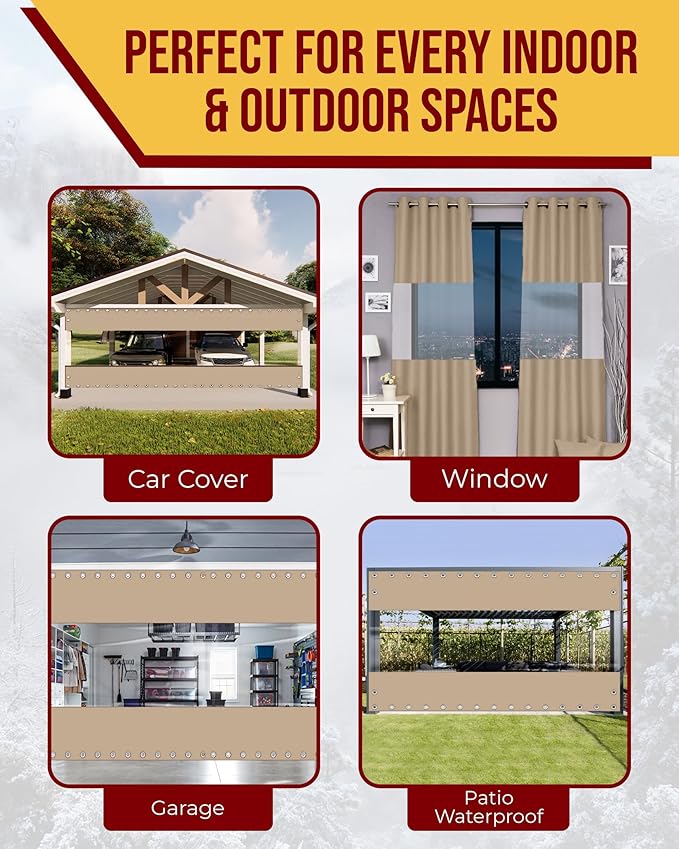 FoundGo 10'Hx08'W Outdoor Vinyl Curtains for Patio,19oz Clear Vinyl Patio Enclosure,Heavy Duty Clear Tarps Waterproof Vinyl Tarp with Grommets for Pergola, Porch,Gazebos,Balcony,-4℉ Cold Resistant