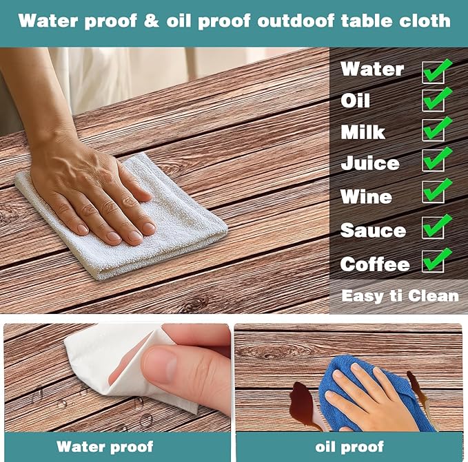 Picnic Table Cover with Bench Covers Camping Essentials Farmhouse Outdoor Table Covers Wood Grain Waterproof Windproof Fitted Tablecloth Cover with Elastic Edge for Indoor & Outdoor 3 PCS 30x60 Inch